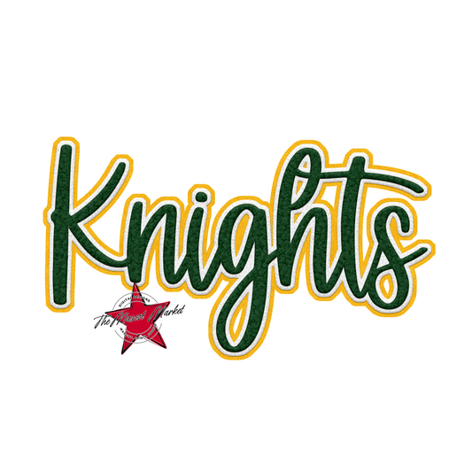 Knights Faux Chenille Patch-Green-Yellow