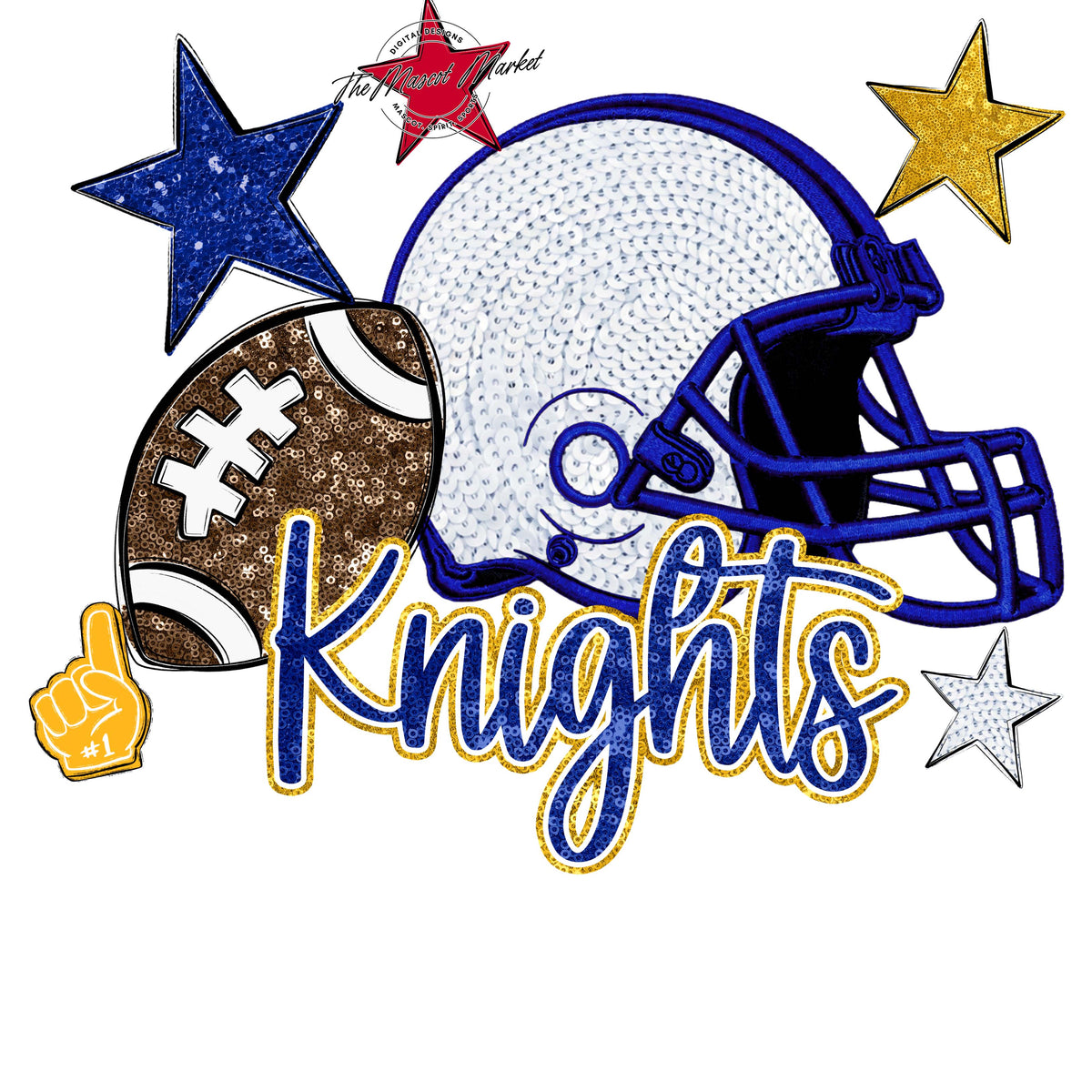 Knights Football Embroidered Sequins Design-Blue & Yellow