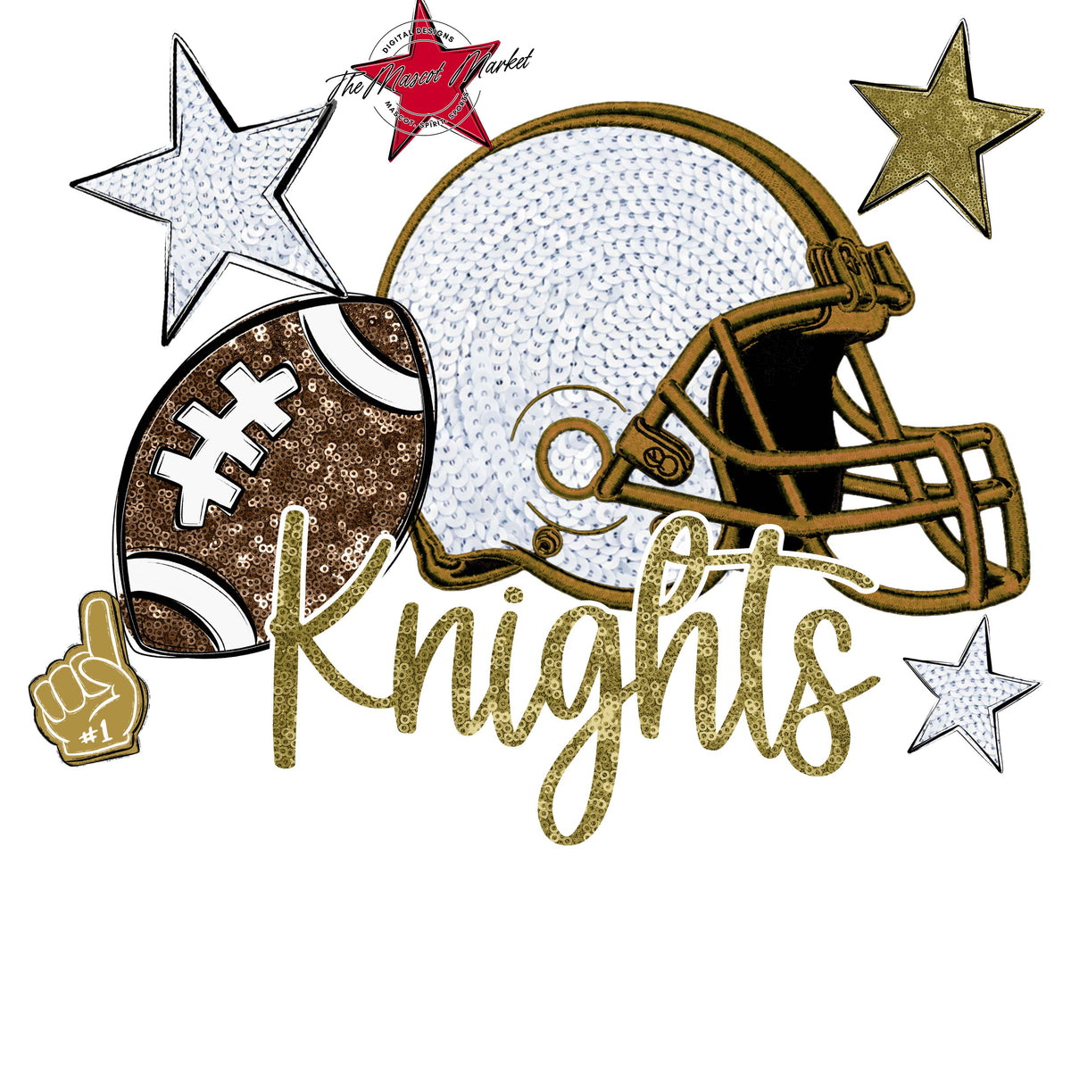 Knights Football Embroidered Sequins Design-Gold