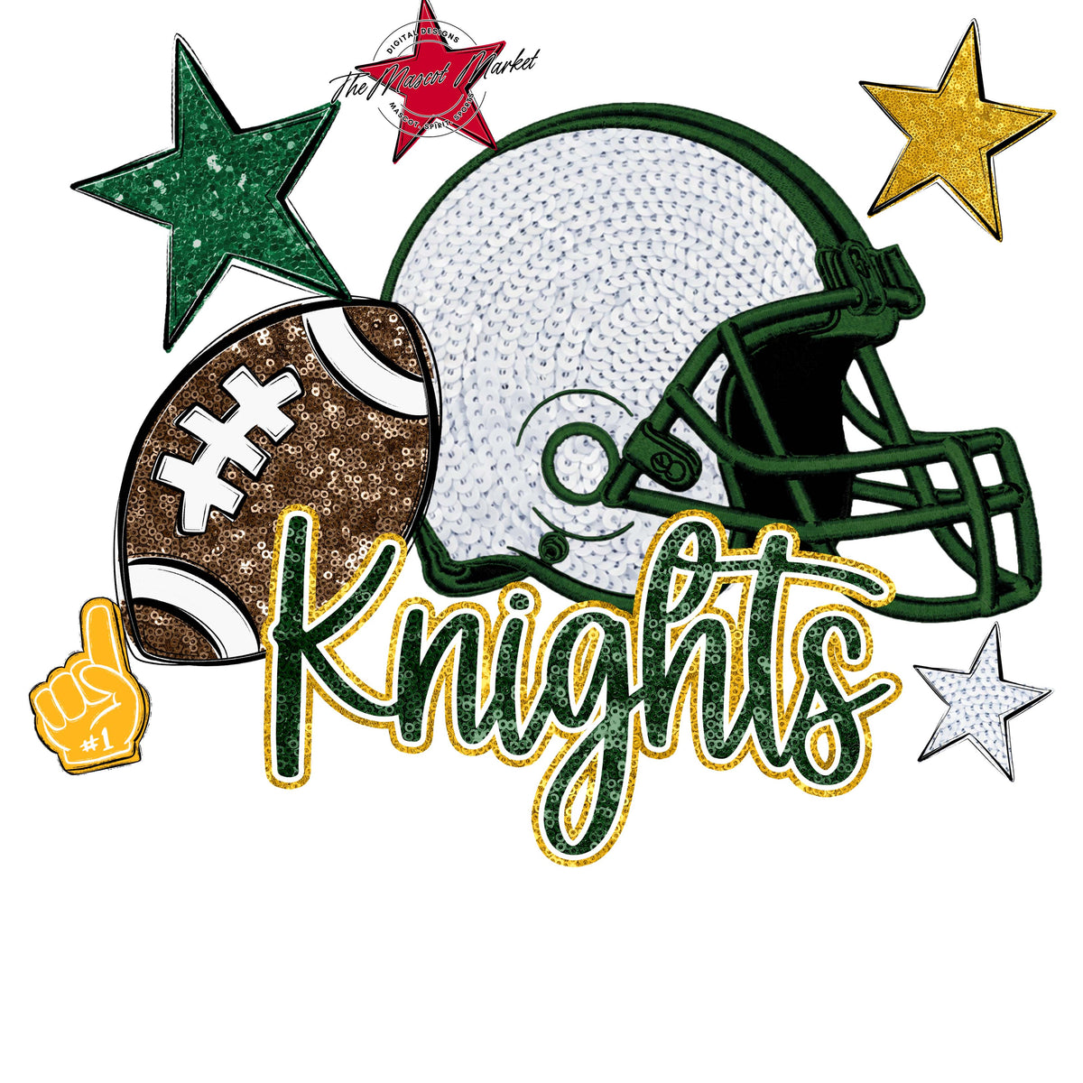 Knights Football Embroidered Sequins Design-Green & Yellow