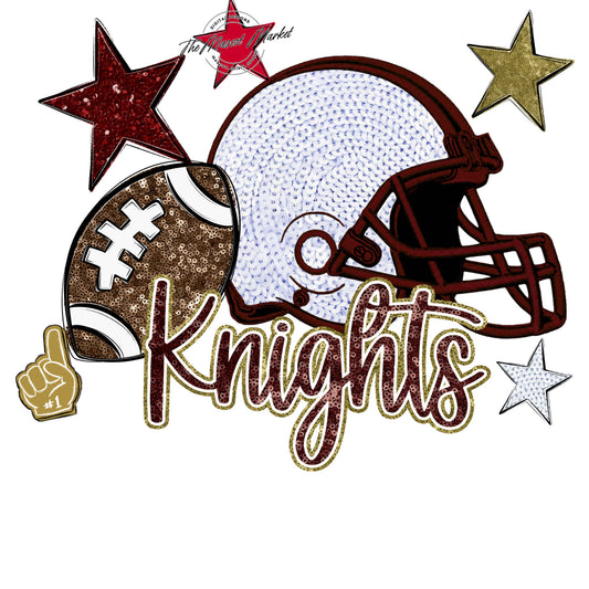Knights Football Embroidered Sequins Design-Maroon & Gold