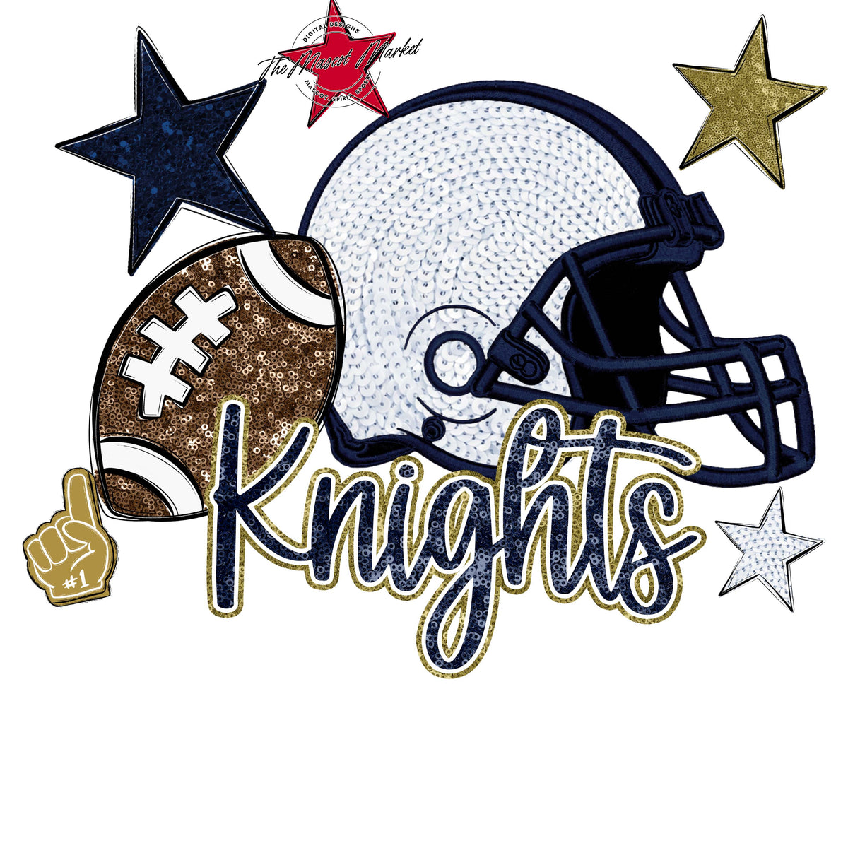 Knights Football Embroidered Sequins Design-Navy & Gold