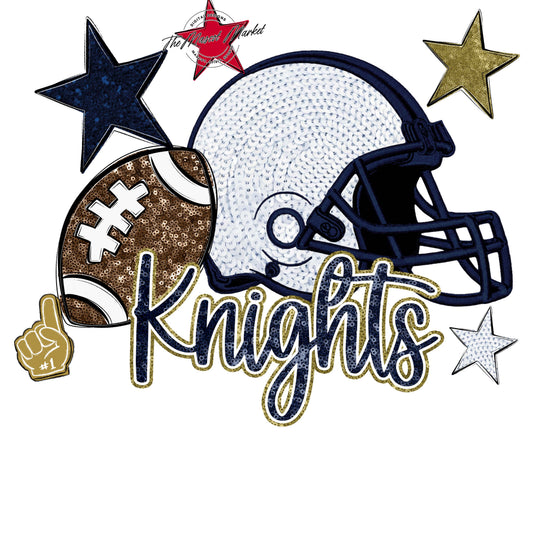 Knights Football Embroidered Sequins Design-Navy & Gold