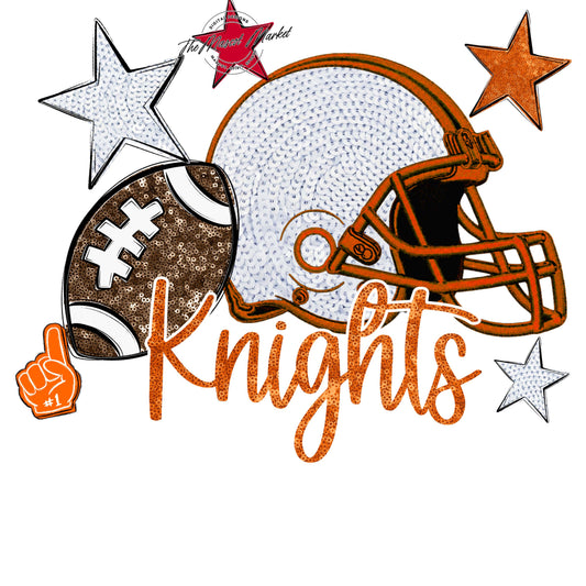 Knights Football Embroidered Sequins Design-Orange