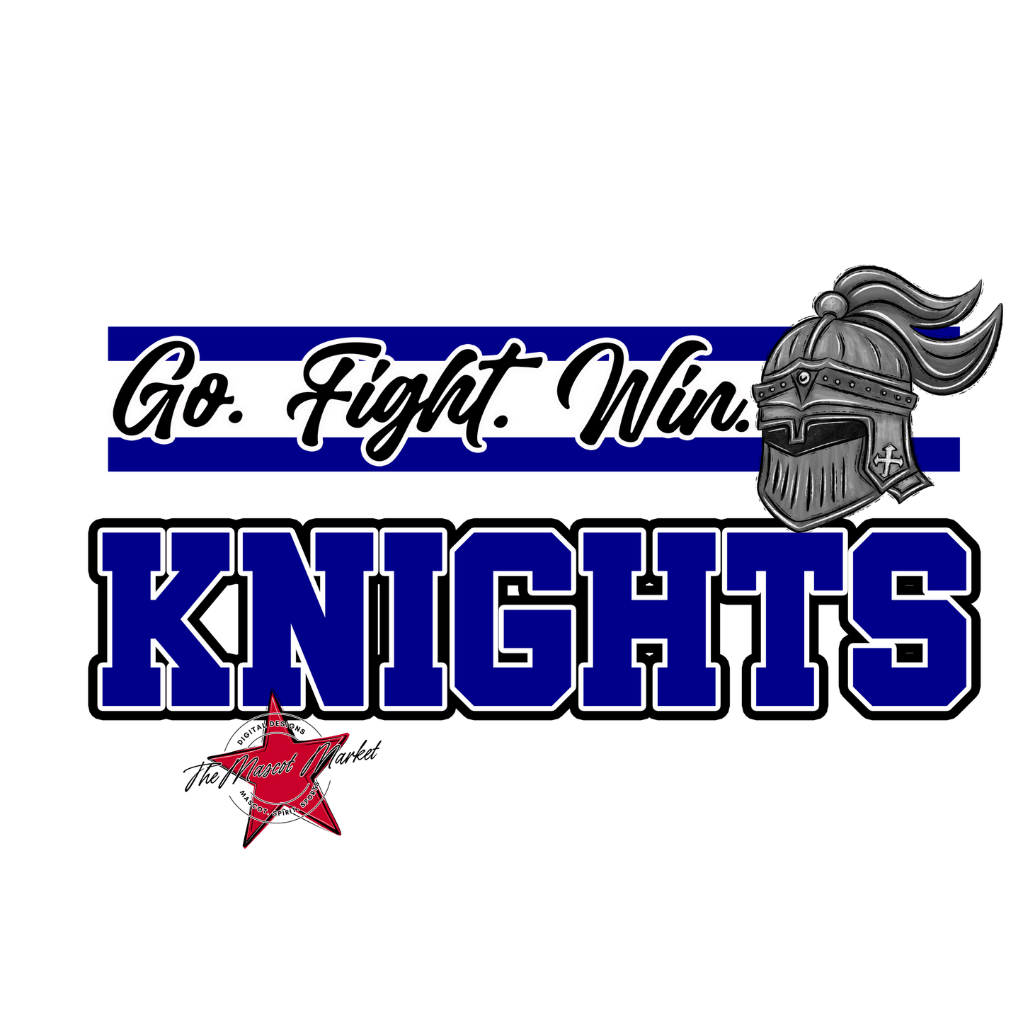 Knights Go Fight Win Mascot Lines-Blue