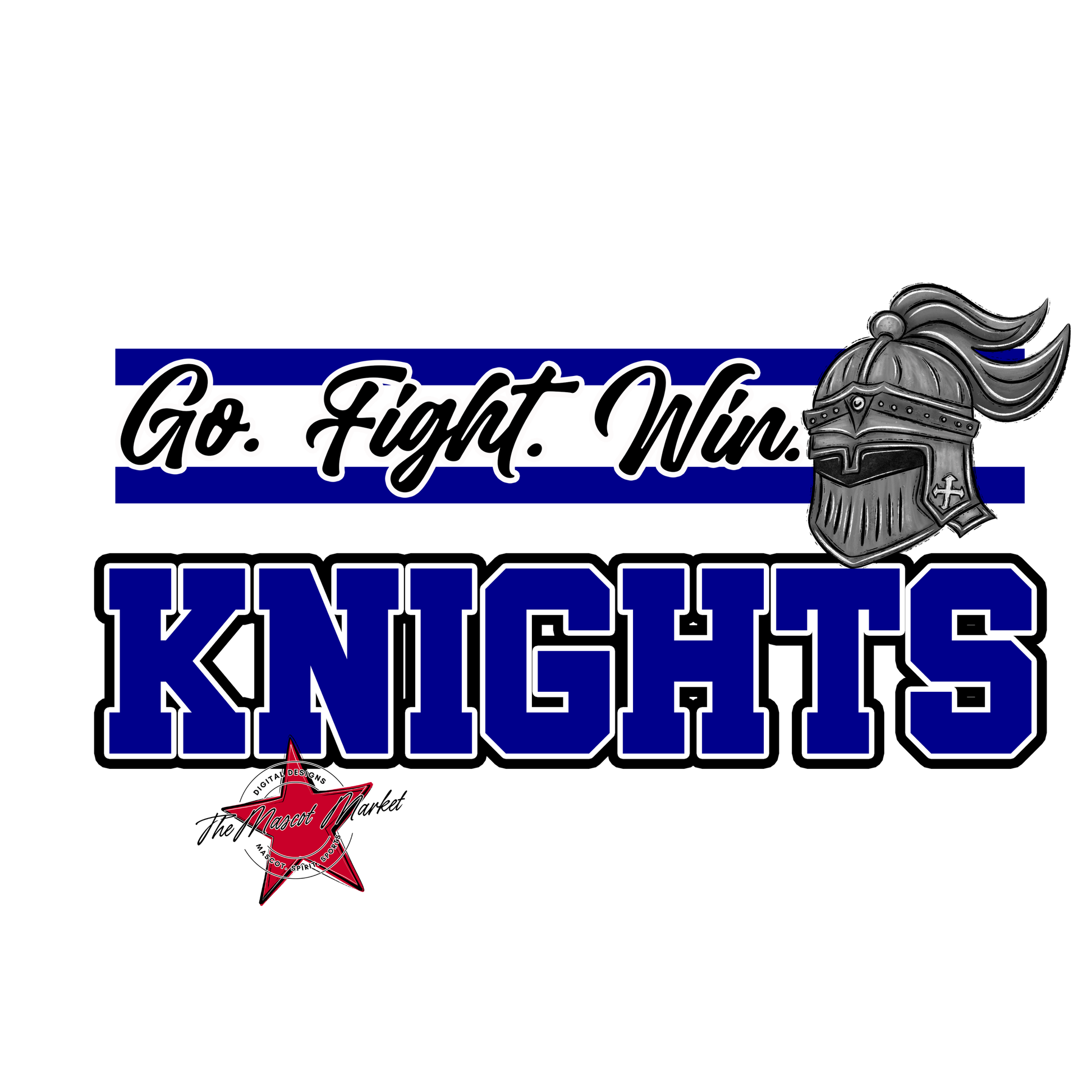 Knights Go Fight Win Mascot Lines-Blue