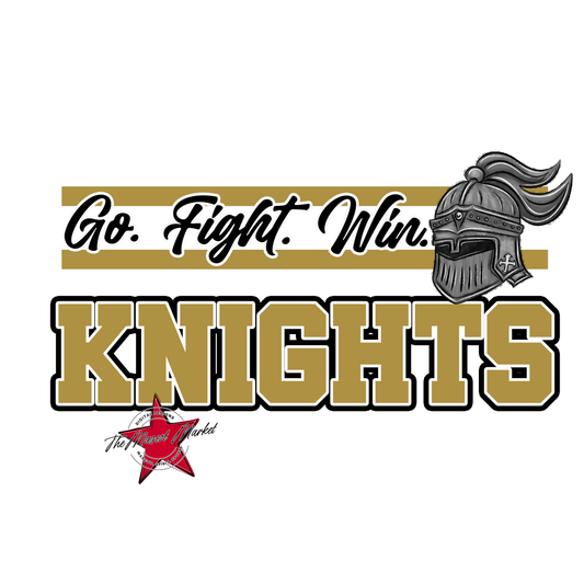 Knights Go Fight Win Mascot Lines-Gold