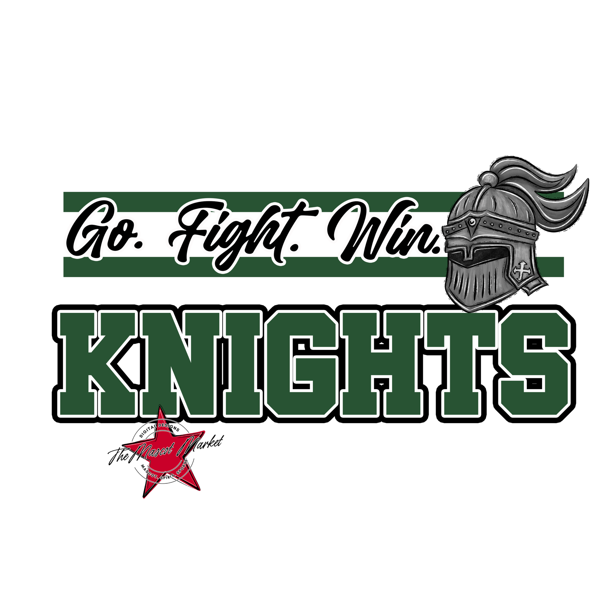 Knights Go Fight Win Mascot Lines-Green