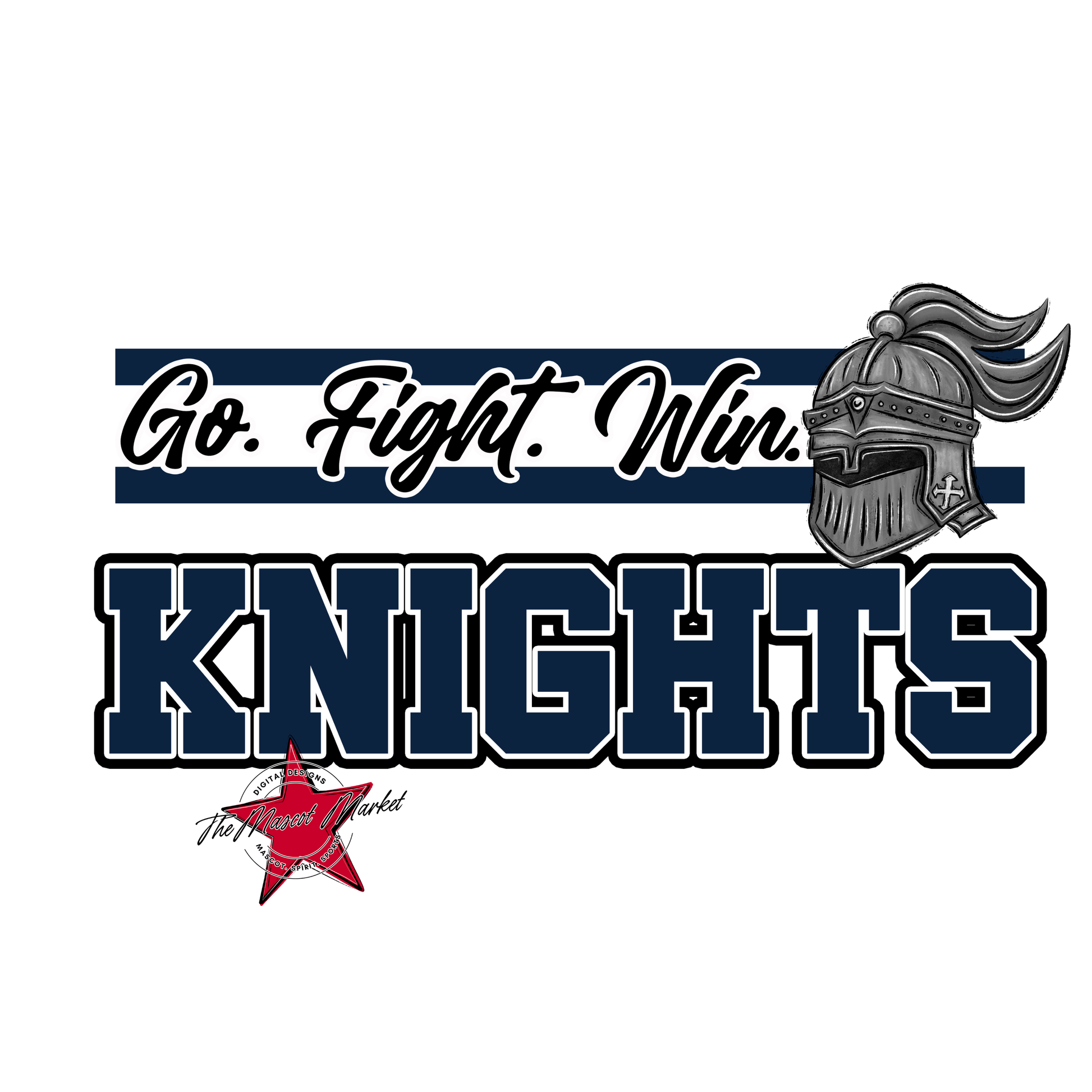 Knights Go Fight Win Mascot Lines-Navy
