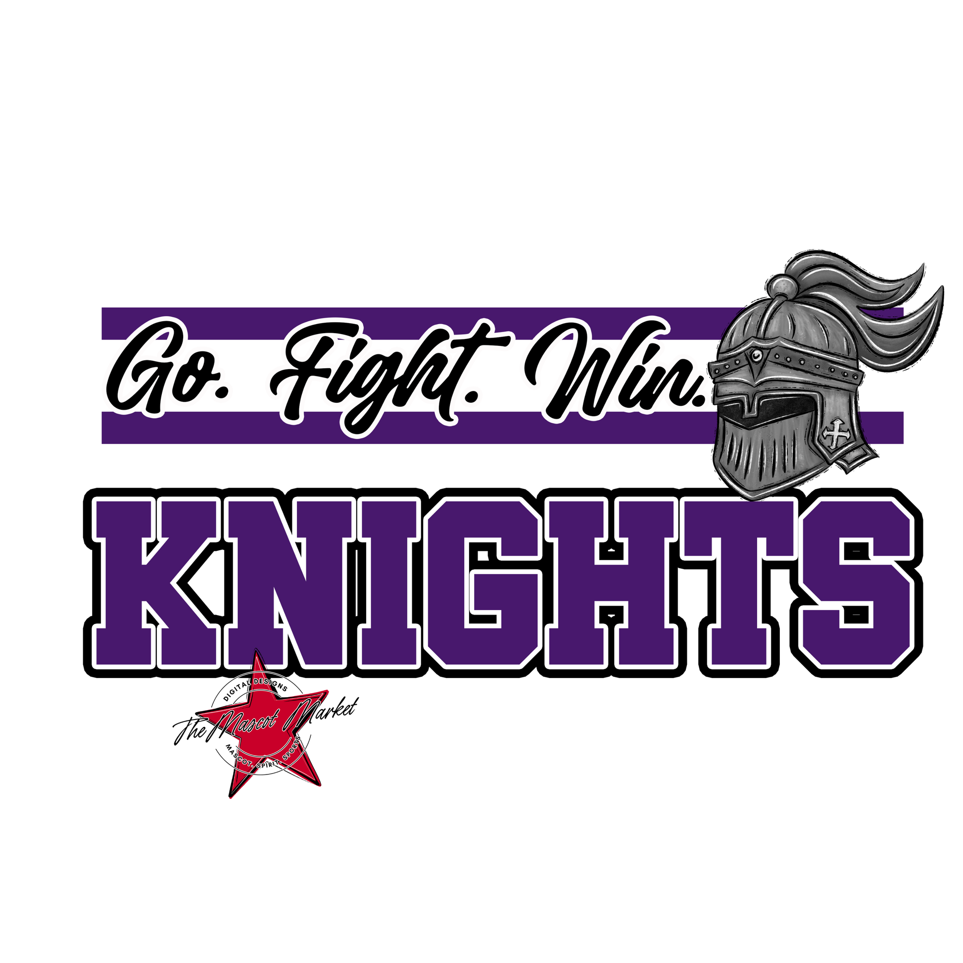 Knights Go Fight Win Mascot Lines-Purple