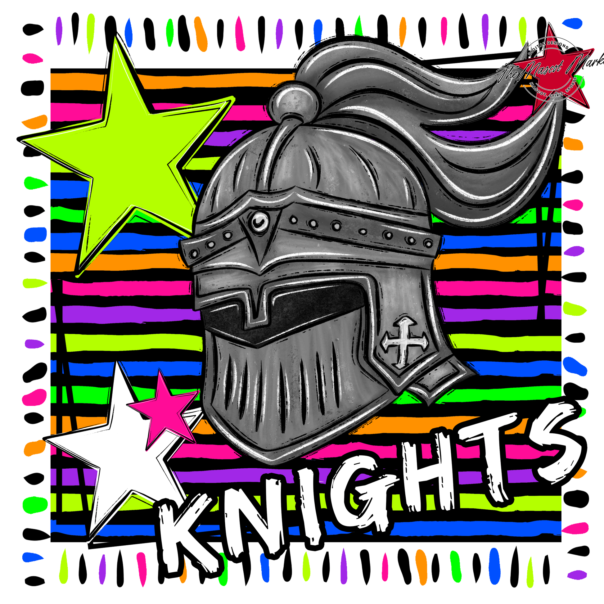 Knights Mascot Frame-Neon Black
