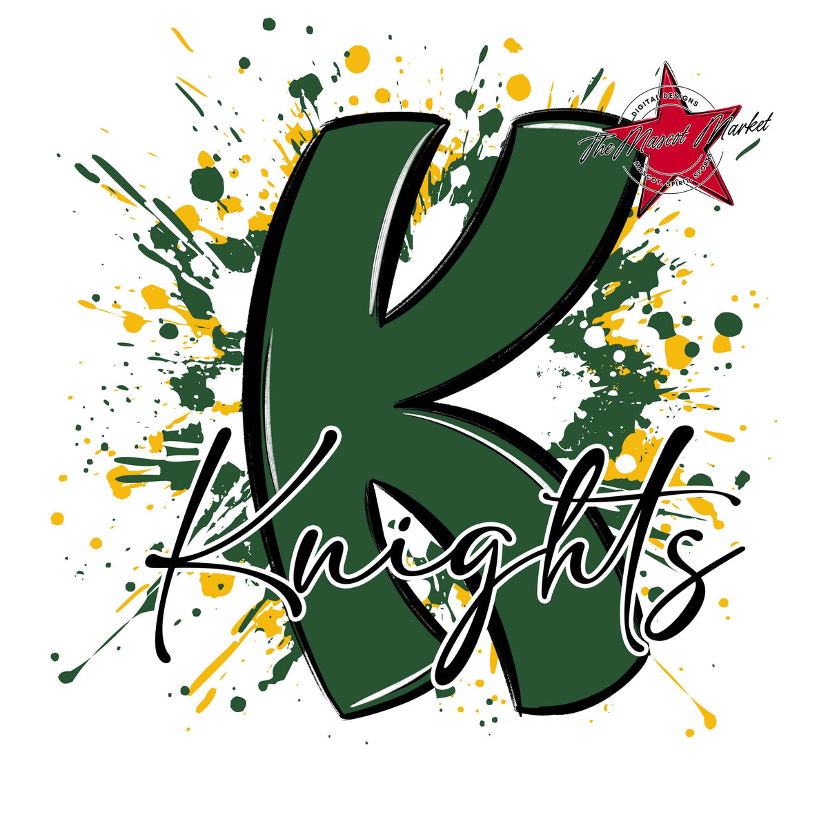 Knights Mascot Splatter-Green & Yellow