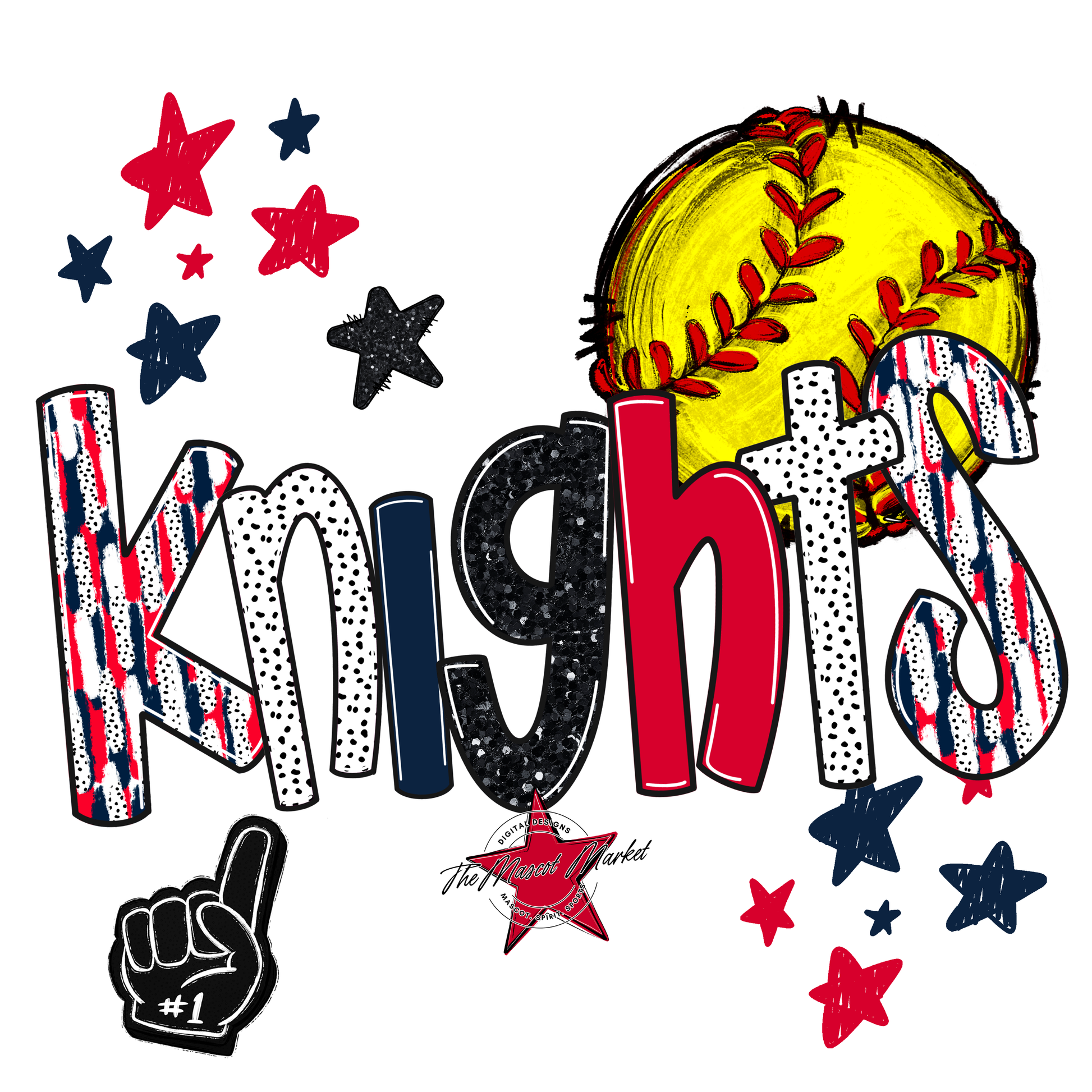 Knights Softball Scrape-Navy-Red