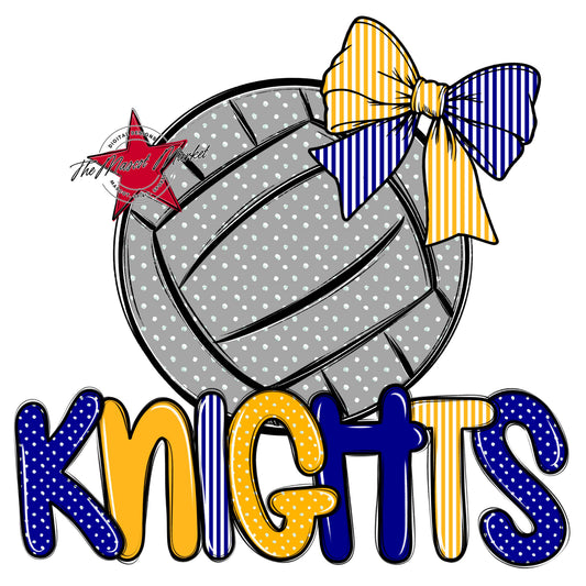 Knights Volleyball Spirit Design-Blue & Yellow