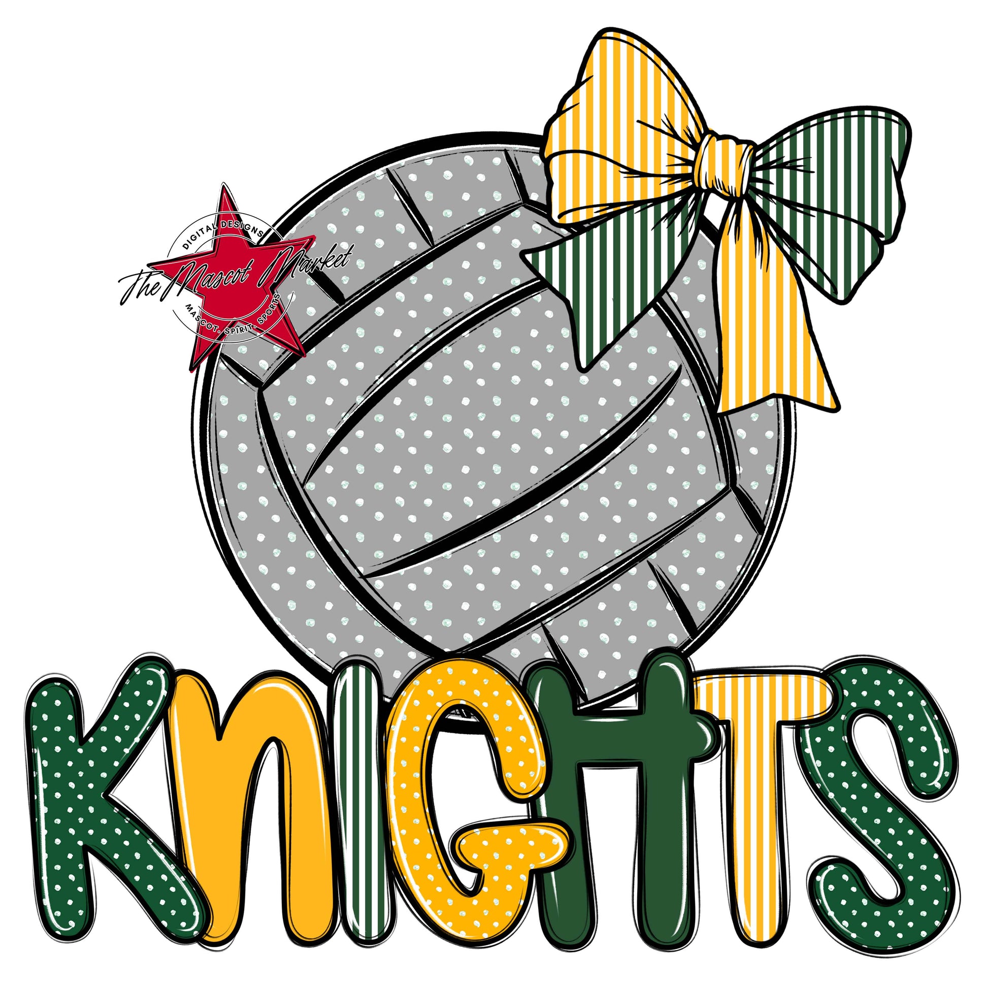 Knights Volleyball Spirit Design-Green & Yellow