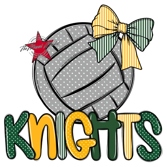 Knights Volleyball Spirit Design-Green & Yellow