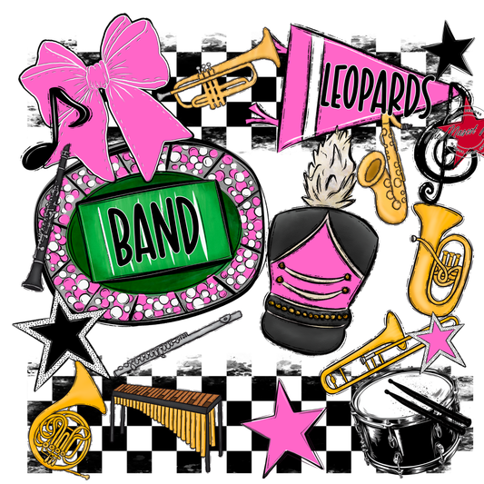 Leopards Checkers Band Spirit Design-Baby Pink