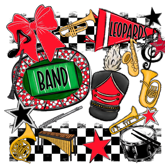 Leopards Checkers Band Spirit Design-Bright Red