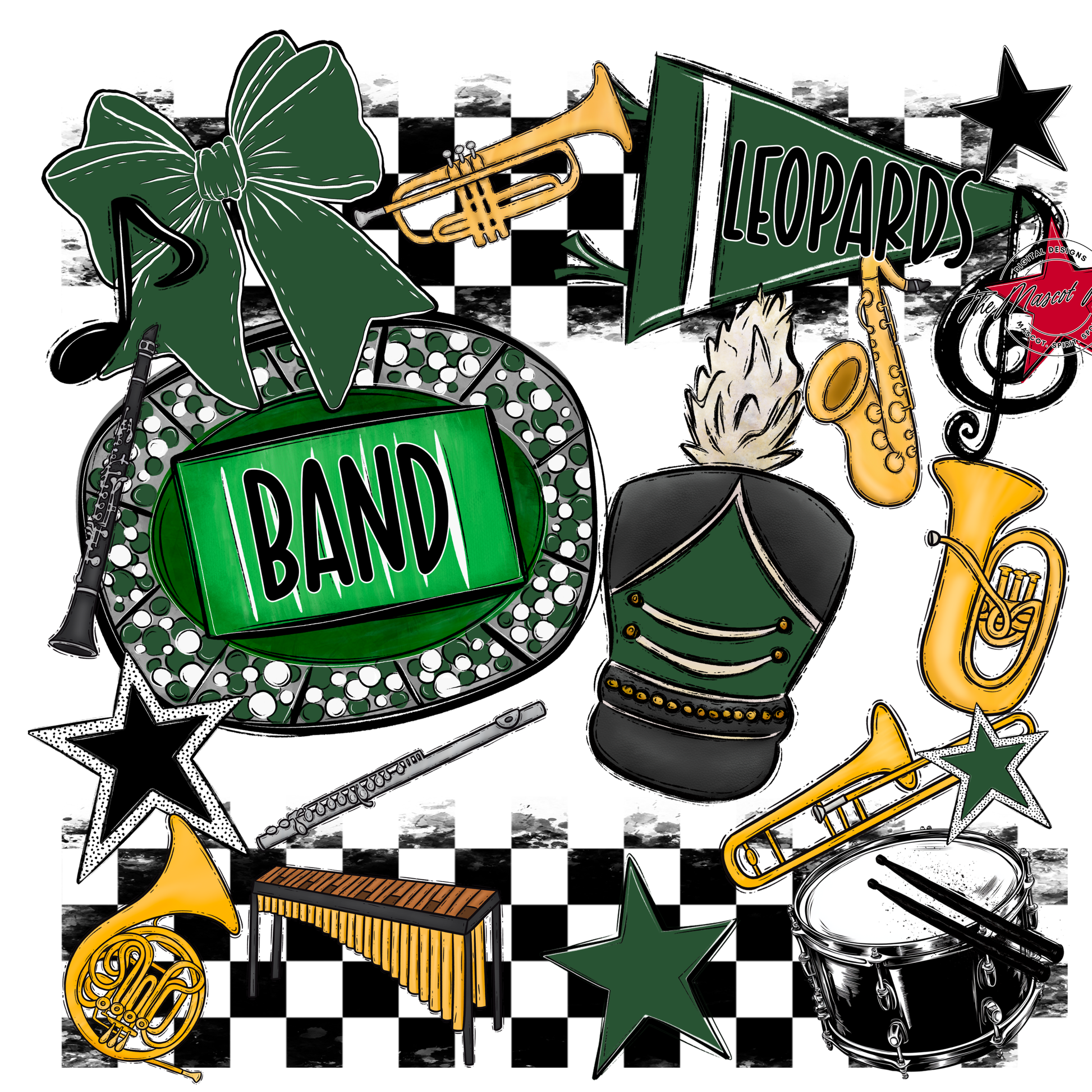 Leopards Checkers Band Spirit Design-Green