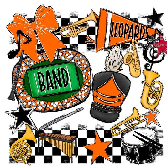 Leopards Checkers Band Spirit Design-Orange