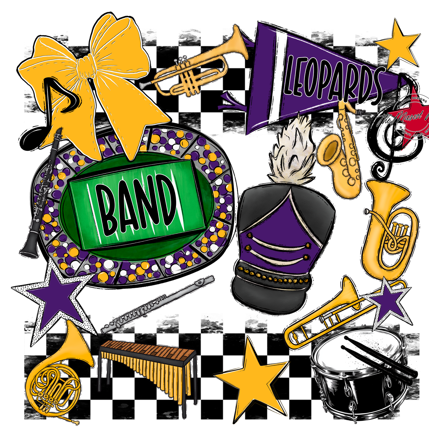 Leopards Checkers Band Spirit Design-Purple-Yellow
