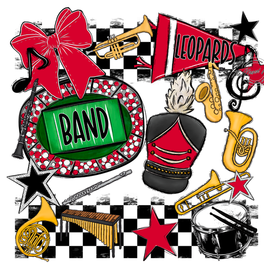Leopards Checkers Band Spirit Design-Red