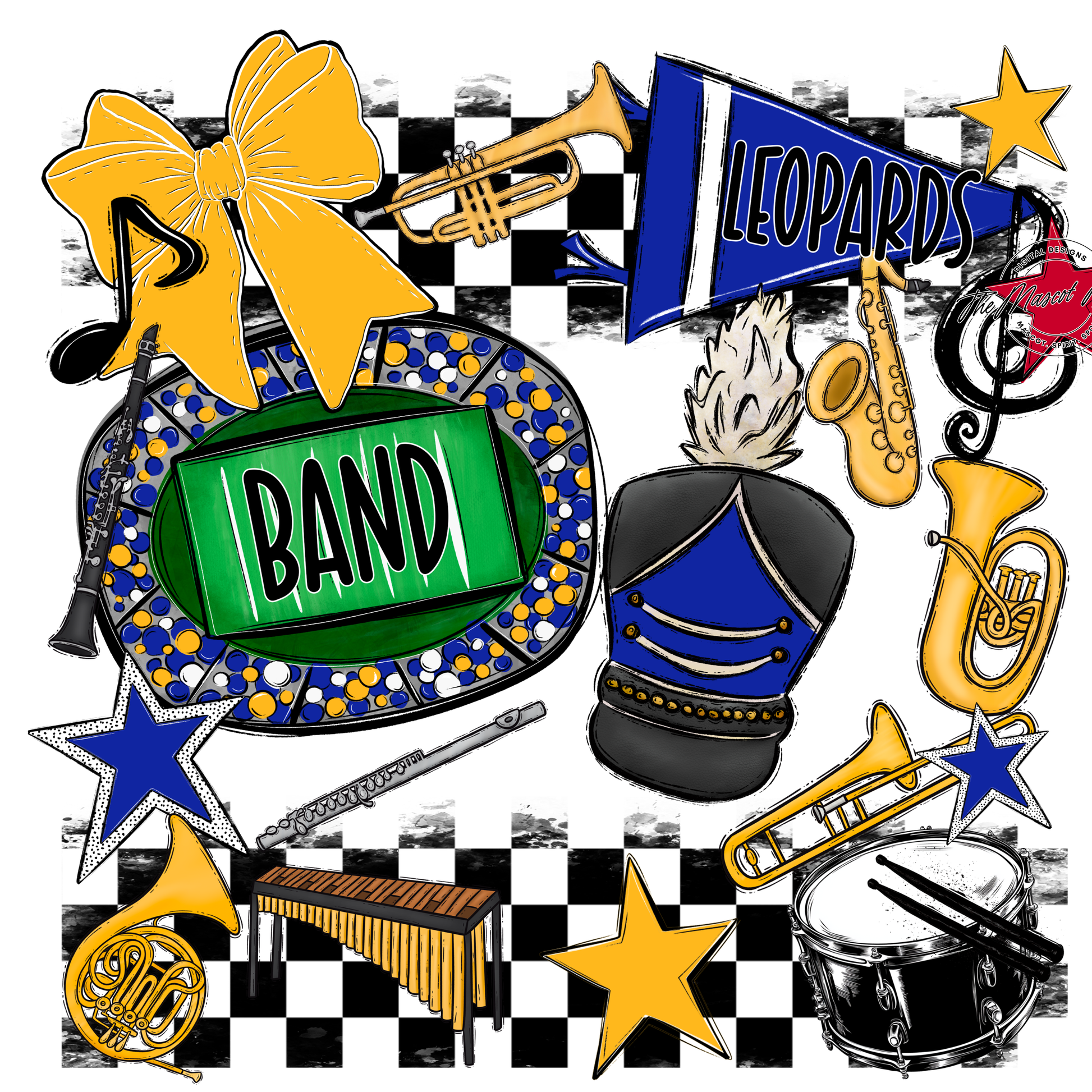 Leopards Checkers Band Spirit Design-Royal Blue-Yellow