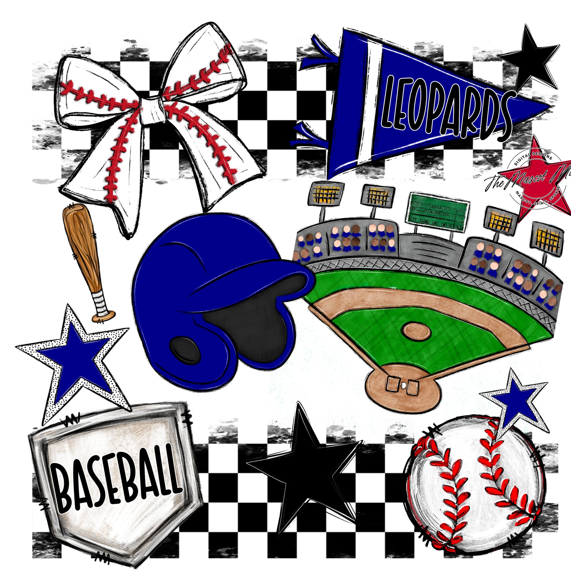 Leopards Checkers Baseball Spirit Design-Blue