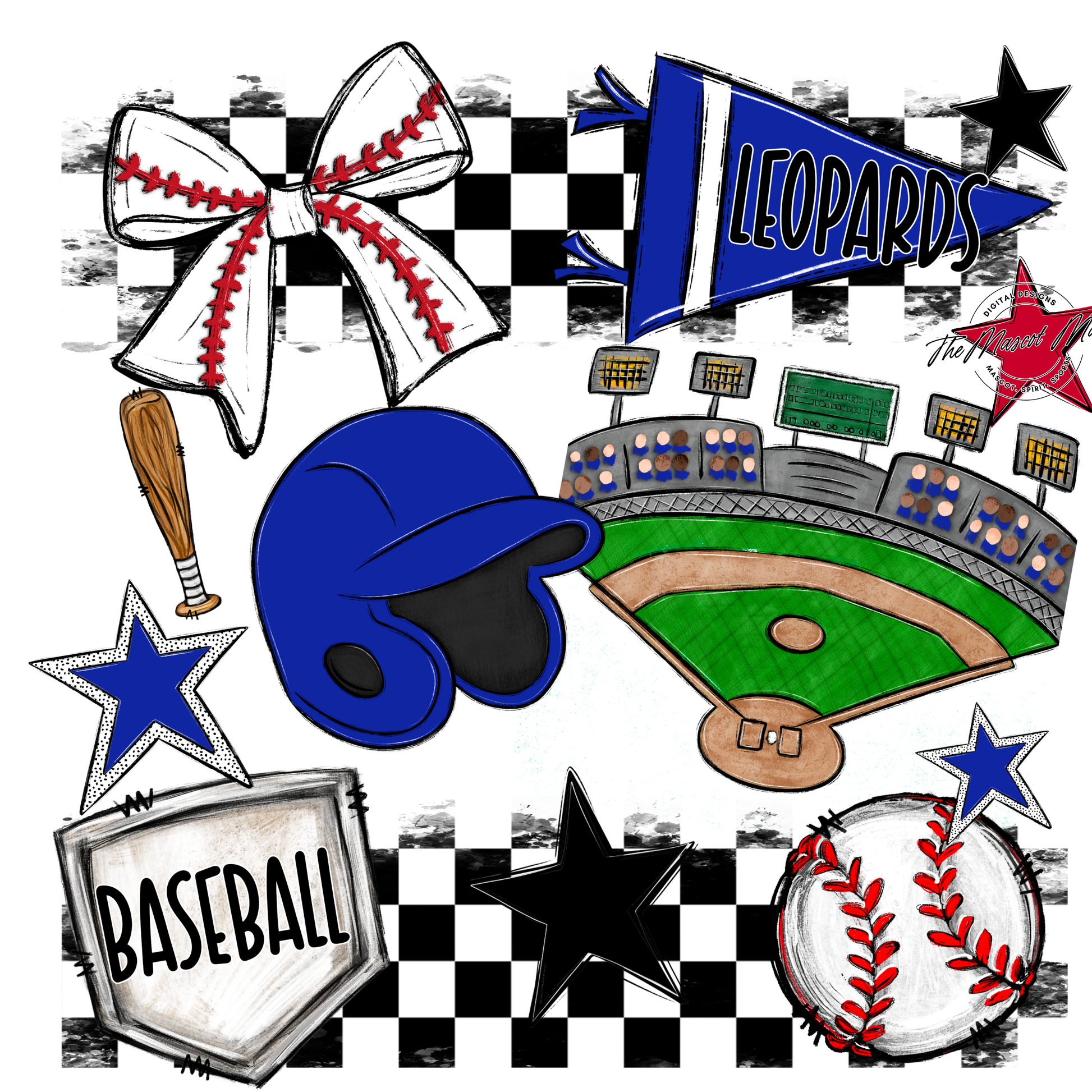 Leopards Checkers Baseball Spirit Design-Royal Blue