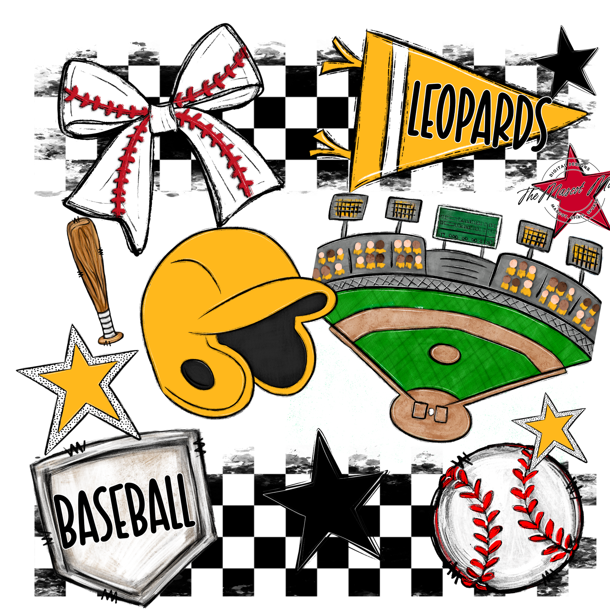 Leopards Checkers Baseball Spirit Design-Yellow