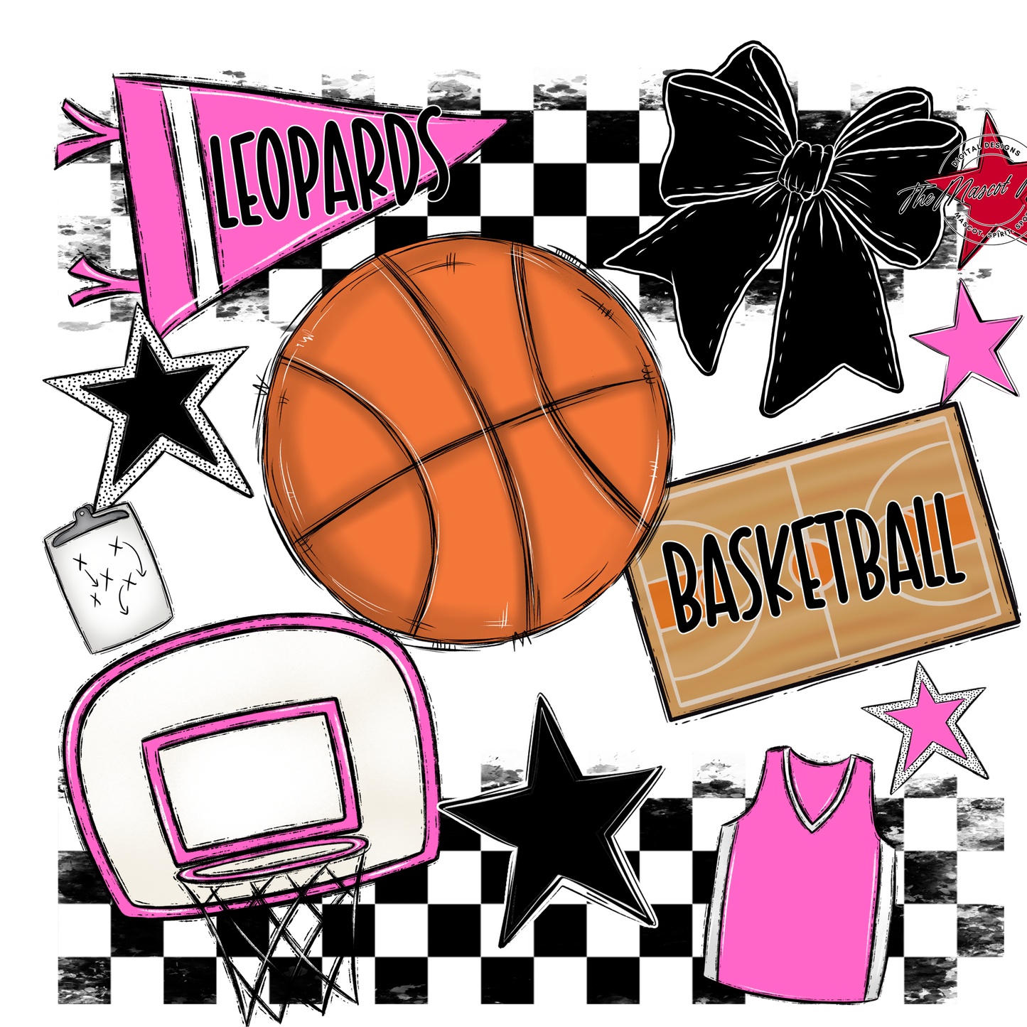 Leopards Checkers Basketball Spirit Design-Baby Pink