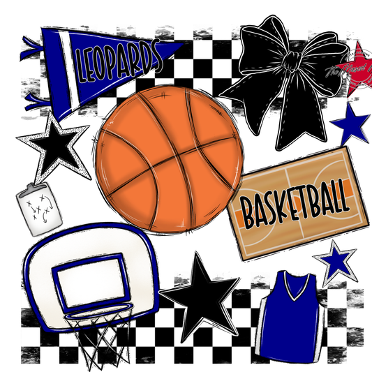 Leopards Checkers Basketball Spirit Design-Blue