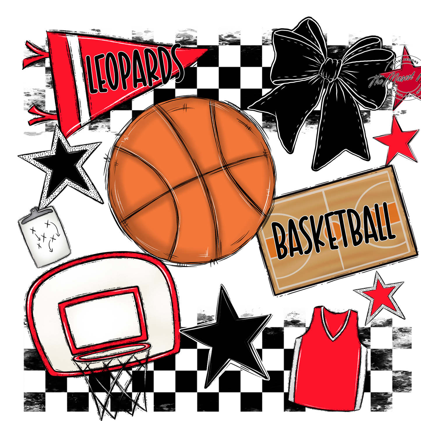 Leopards Checkers Basketball Spirit Design-Bright Red