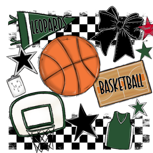 Leopards Checkers Basketball Spirit Design-Green