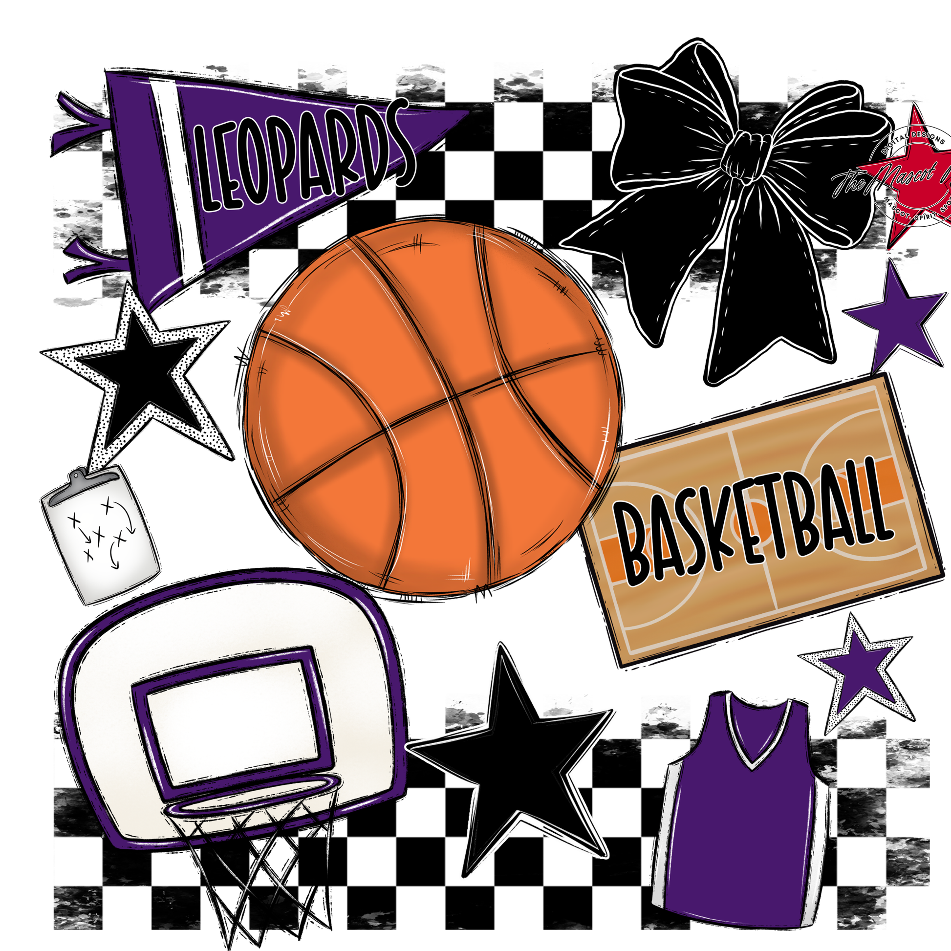 Leopards Checkers Basketball Spirit Design-Purple