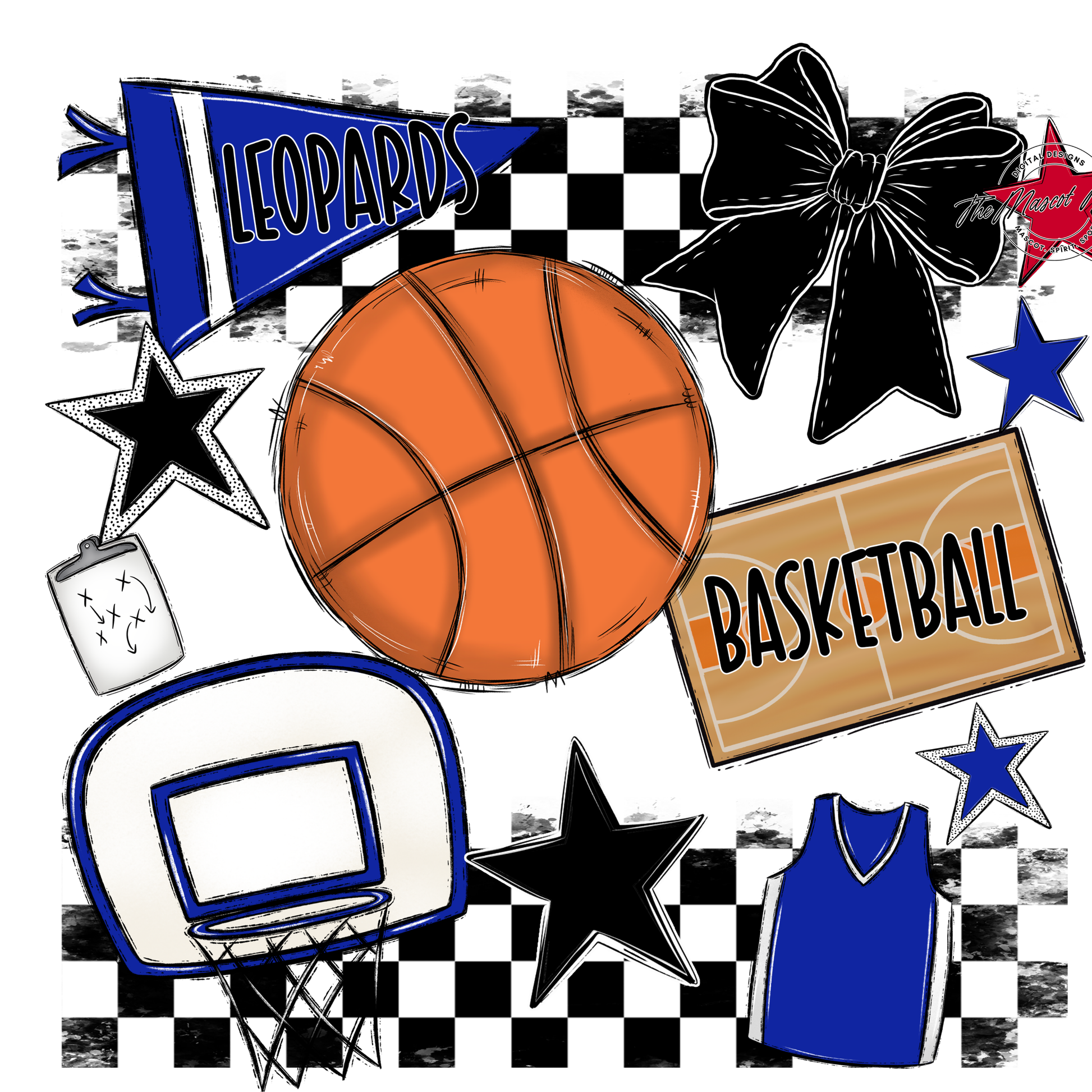 Leopards Checkers Basketball Spirit Design-Royal Blue