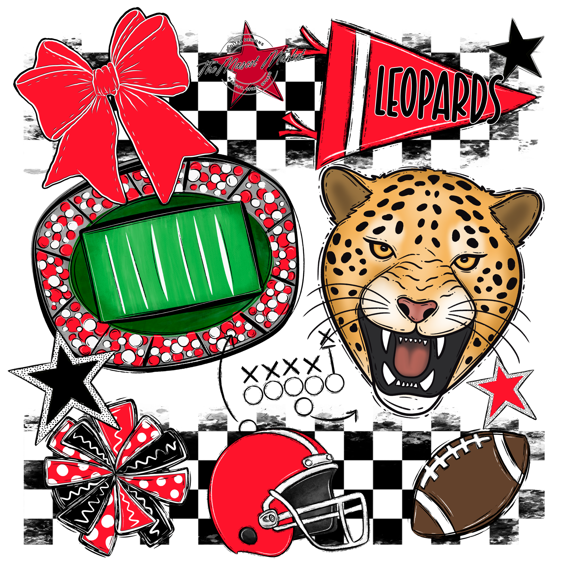 Leopards Checkers Mascot Spirit Design-Bright Red