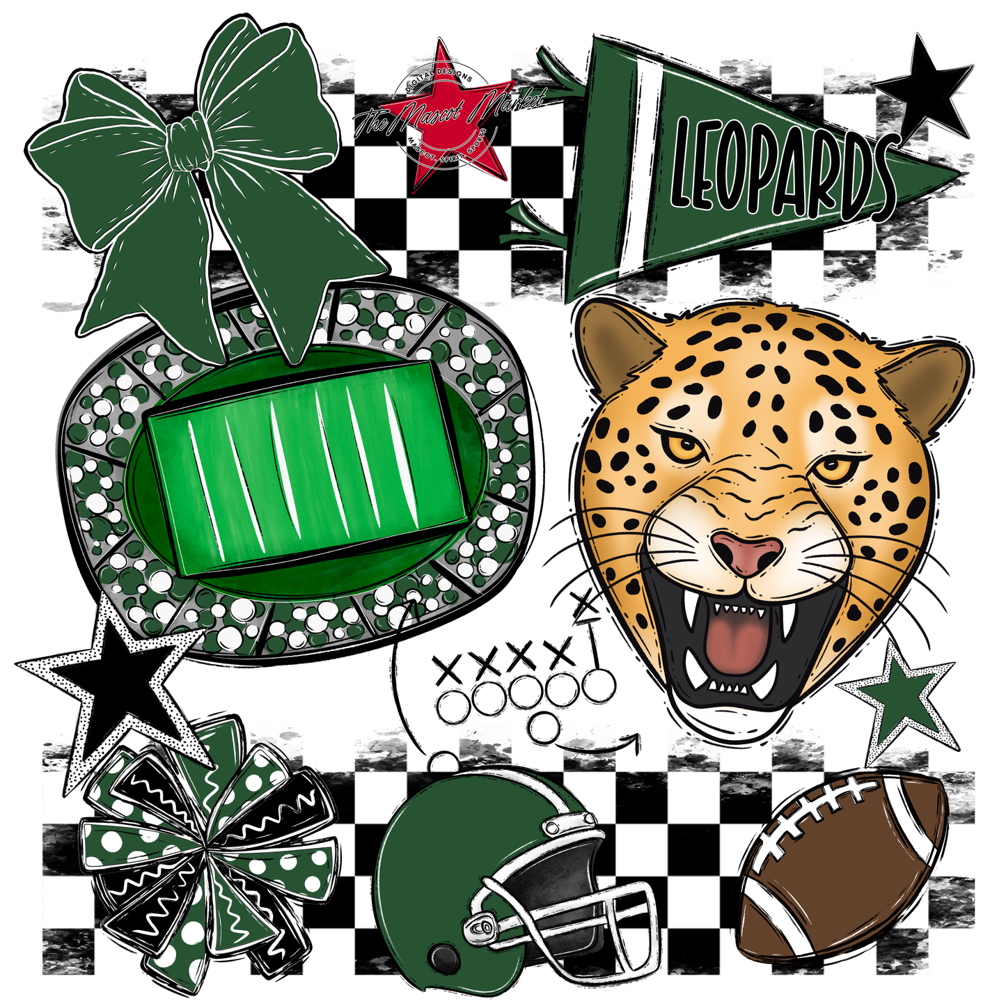 Leopards Checkers Mascot Spirit Design-Green