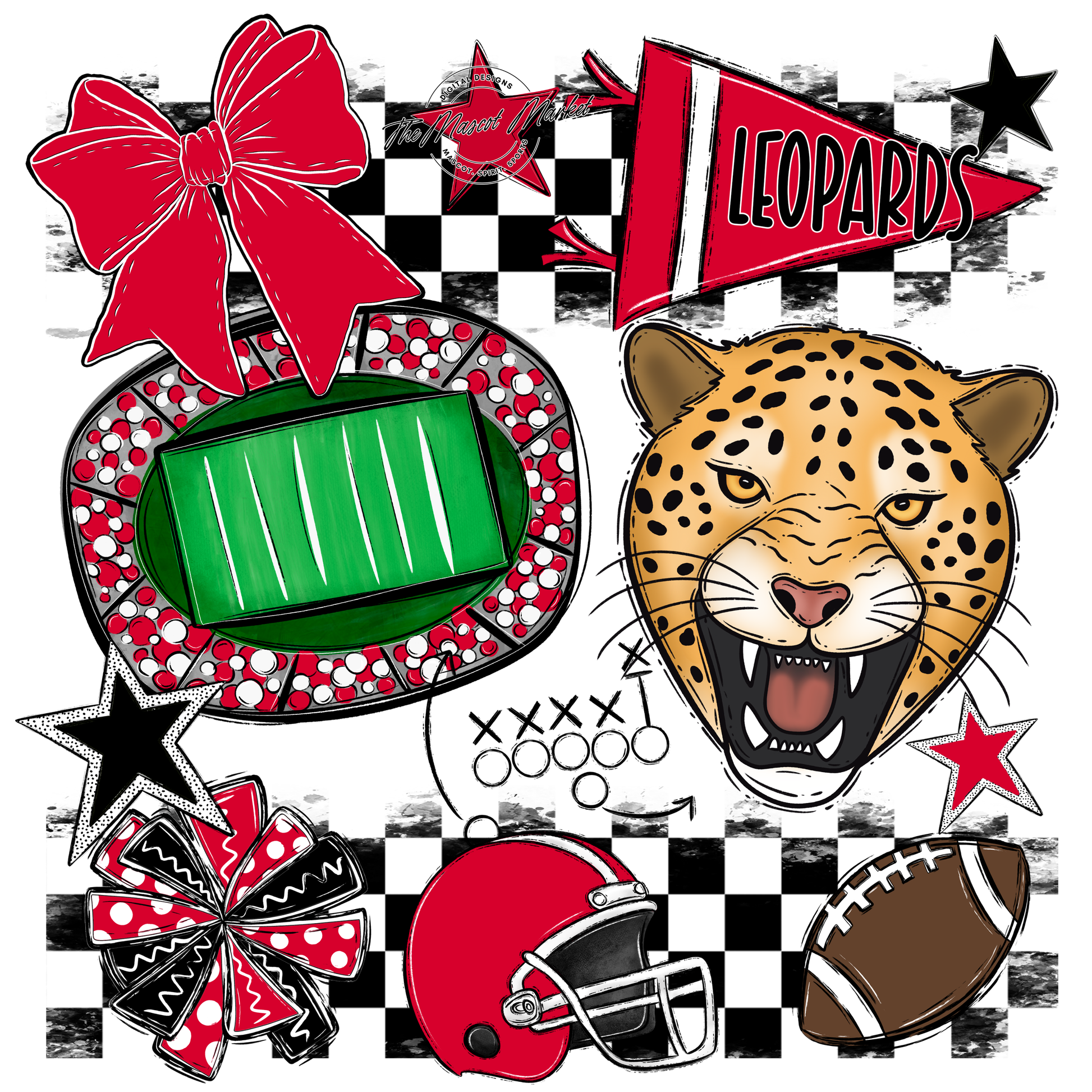 Leopards Checkers Mascot Spirit Design-Red