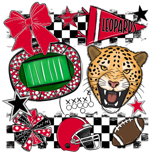 Leopards Checkers Mascot Spirit Design-Red