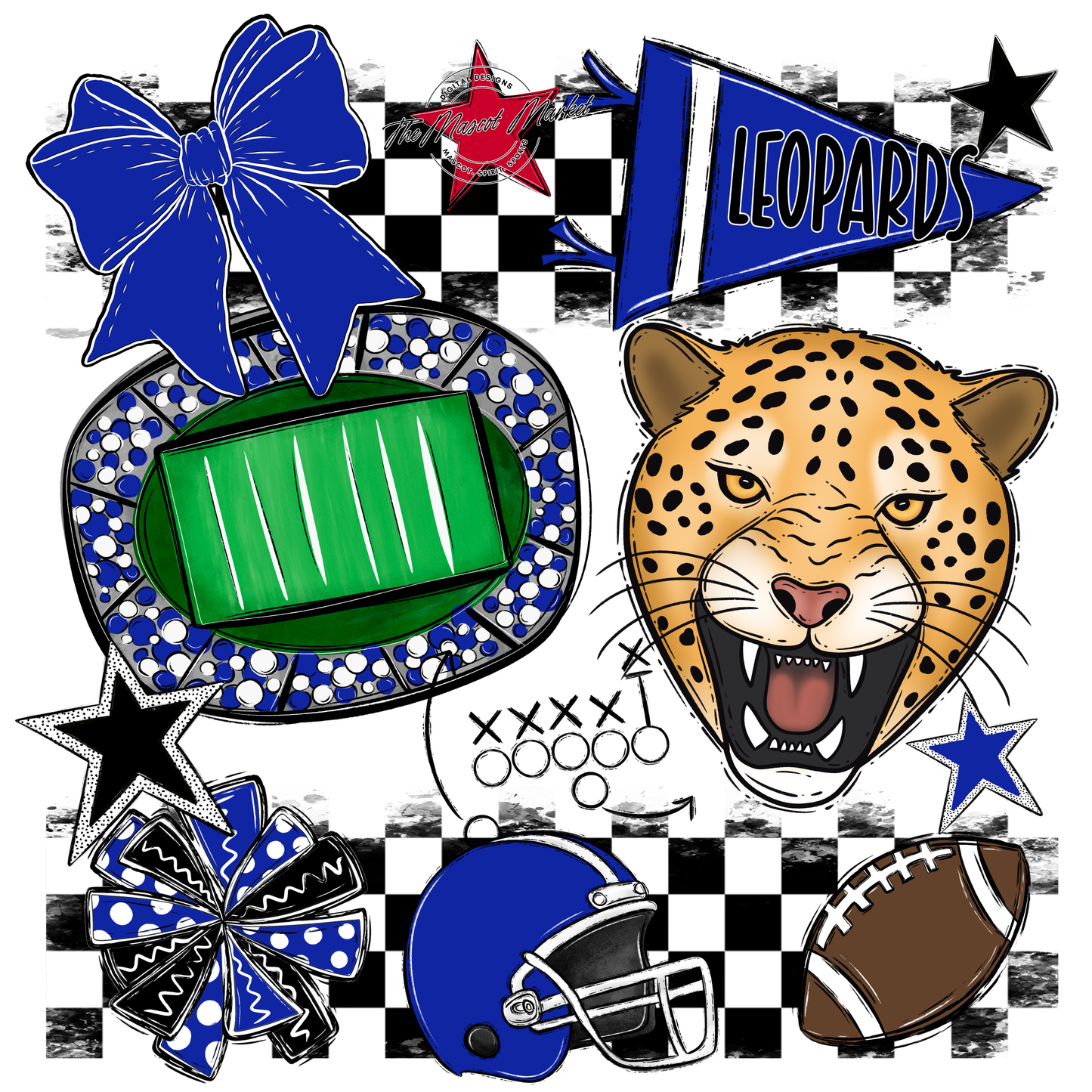 Leopards Checkers Mascot Spirit Design-Royal Blue
