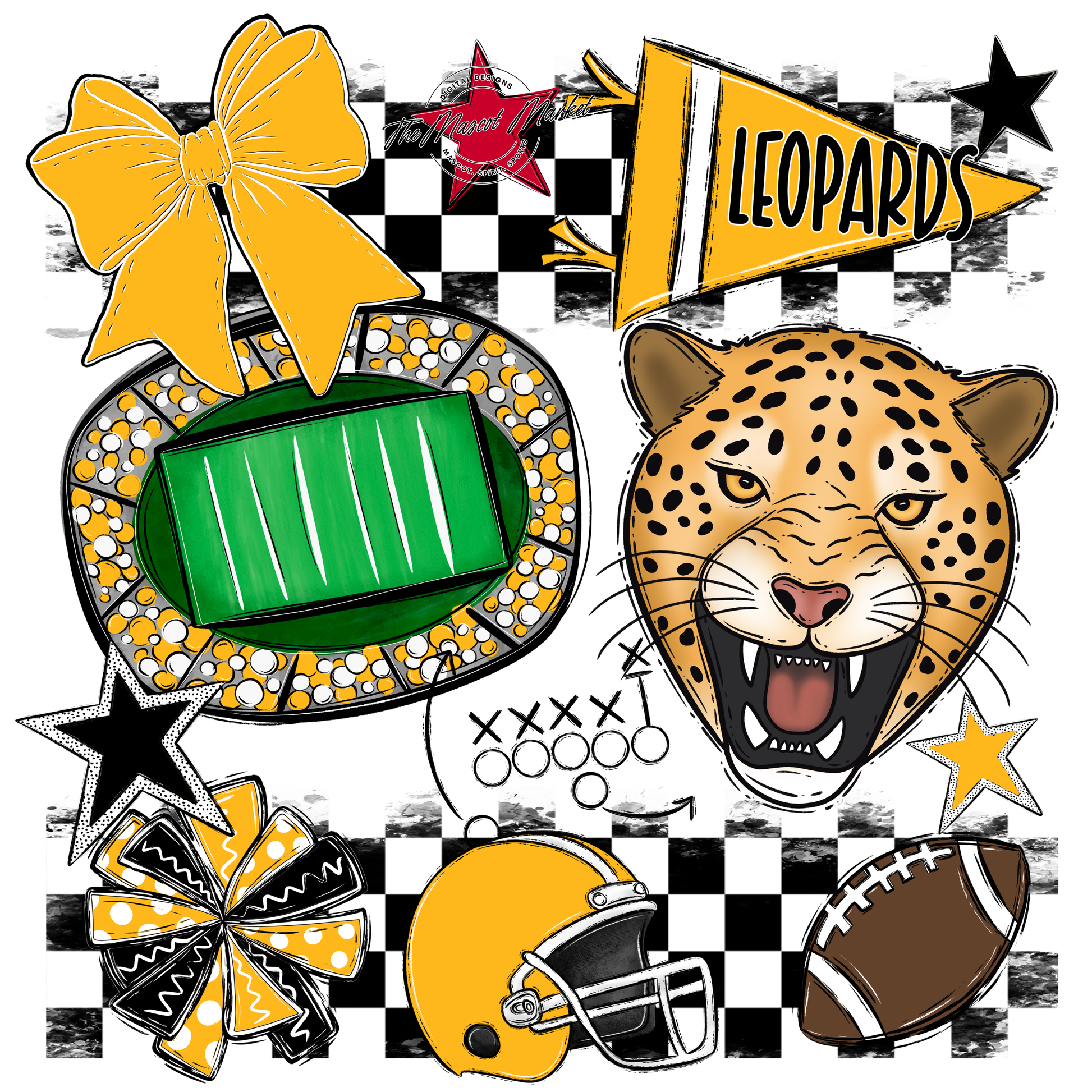 Leopards Checkers Mascot Spirit Design-Yellow