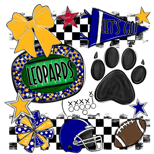 Leopards Checkers Mascot Spirit Design w Paw-Blue-Yellow