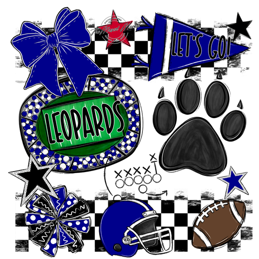 Leopards Checkers Mascot Spirit Design w Paw-Blue