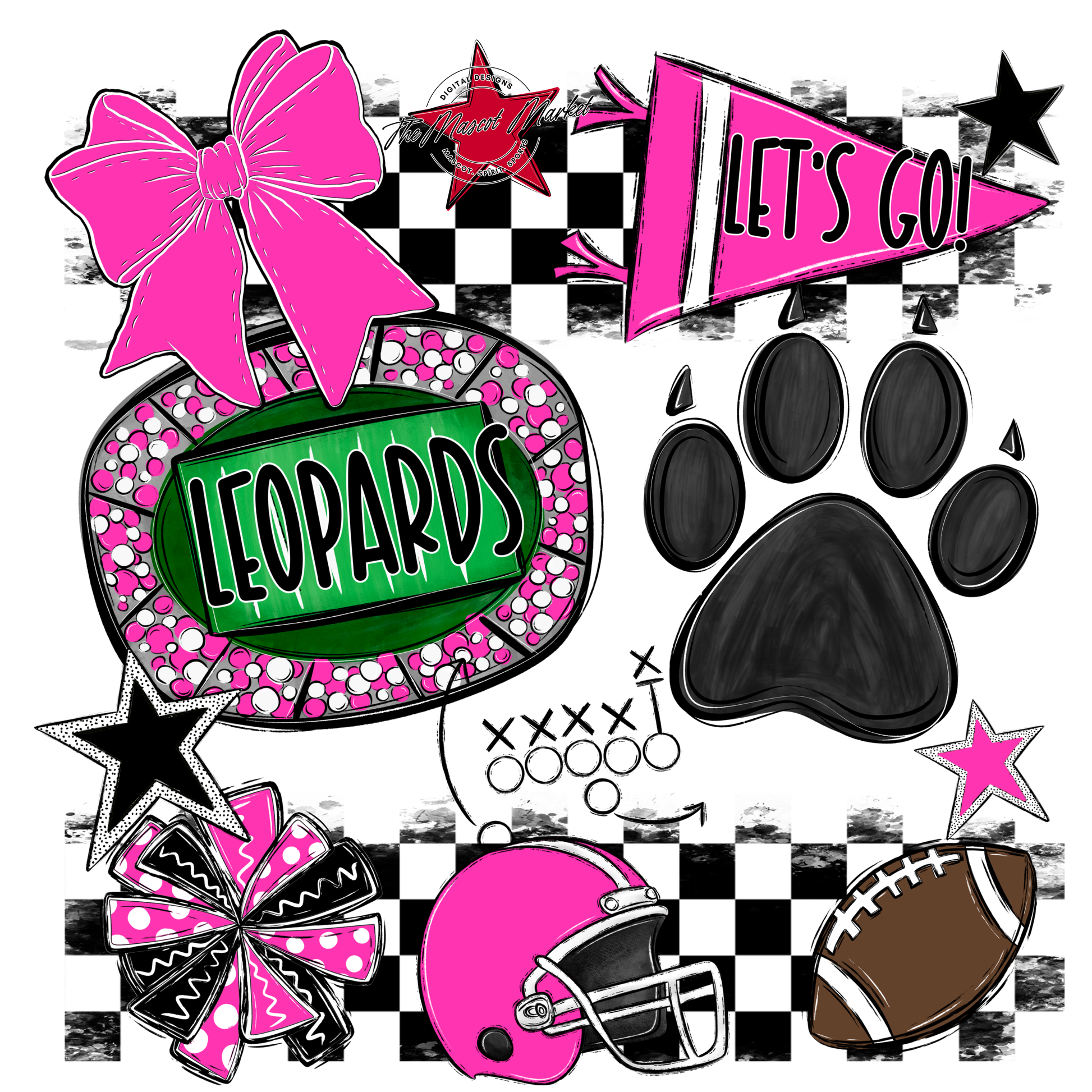 Leopards Checkers Mascot Spirit Design w Paw-Pink