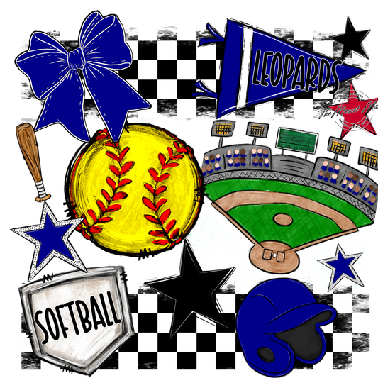 Leopards Checkers Softball Spirit Design-Blue