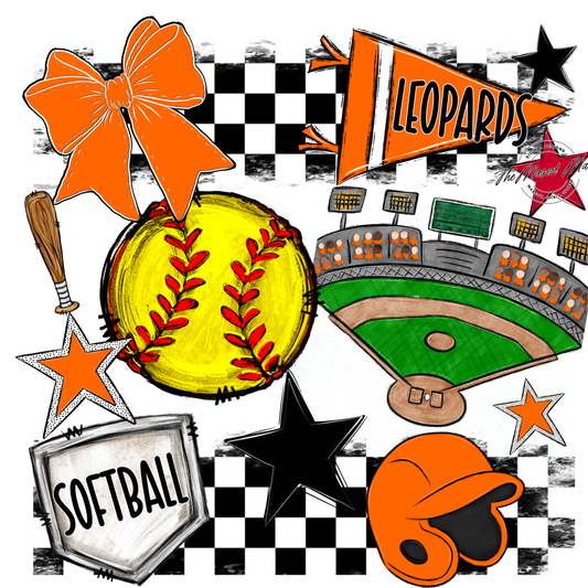 Leopards Checkers Softball Spirit Design-Orange