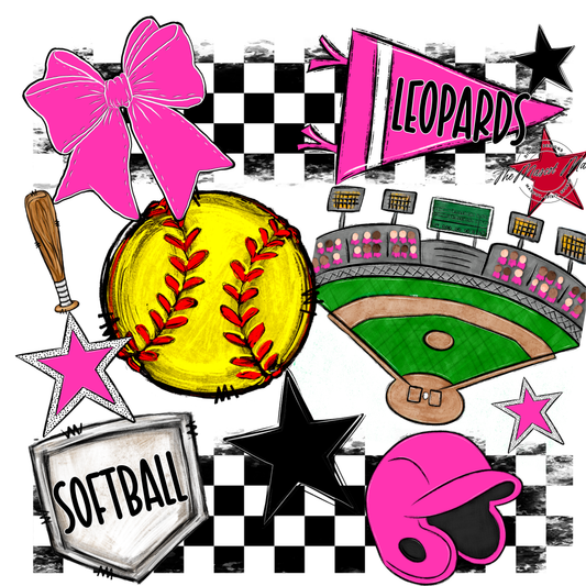 Leopards Checkers Softball Spirit Design-Pink