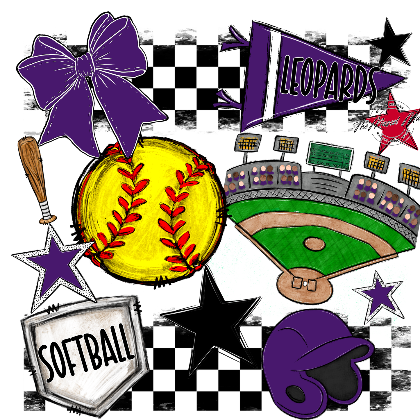 Leopards Checkers Softball Spirit Design-Purple