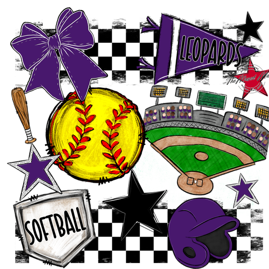 Leopards Checkers Softball Spirit Design-Purple